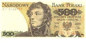 Brown on tan and multicolour underprint. T. Kosciuszko at center. Arms and flag at letf center on back. Banknote