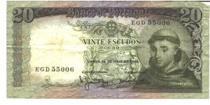 Olive-green and purple on multicolour underprint. Santo Antonio of Padua at right and as watermark. Church of Snato Antonio de Lisboa at left on back. Seven signature varieties.

Olive- brown underpint at left and right. Banknote