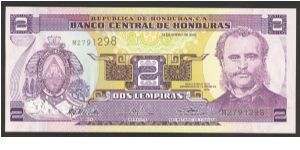 Honduras 2 Lempiras 2003 80a. Banknote