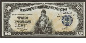 p14 1920 10 Peso Bank of the Philippine Islands Banknote