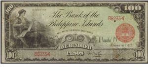 p11b 1912 100 Peso Bank of the Philippine Islands Banknote