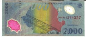 Blue on multiclour underprint. Imaginative reproduction of the Solar System at right, with the mention of the event. The map of Romania having the colour of the national flag, (blue, yellow, and red) marking the area where the phenomenon of the solar eclipse was total at cent on the back. Polmer plastic. Banknote