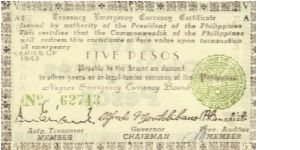 S-662 Negros Occidential 5 Pesos note. I will sell or trade this note for Philippine or Japan occupation notes I need. Banknote