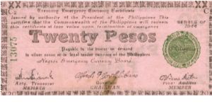 S-679 Negros 20 Pesos note. I will sell or trade this note for Philippine or Japan occupation notes I need. Banknote