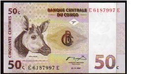 *DEMOCRATIC REPUBLIC*
__

50 Centimes__
pk# 84__01.11.1997 Banknote