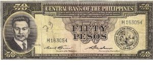 PI-138c Central Bank of the Philippines 50 Pesos note. I will sell or trade this note for Philippine or Japan occupation notes I need. Banknote