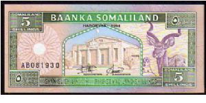 (Somaliland)

5 Shillings
Pk 1a Banknote