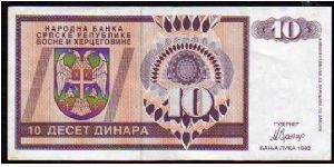 10 Dinara__
Pk 133a__

Serbian Republic -Banja Luka Issue
 Banknote