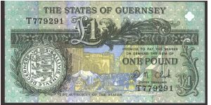 Similar to #48. 128 x 65mm.

Dark green and black on multicolour underprint. Market square scere of 1822 at lower center in underprint. D. De Lisle Brock and Royal Court of Saint Peter Port. on back. Banknote