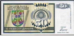 50 Dinara__
Pk 134a__

Serbian Republic-Banja Luka Issue
 Banknote
