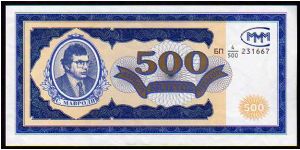 500 Shares__
Pk MMM10__

(Moscow MMM Loan Co.-Mavrodi)__
Private Issue Banknote