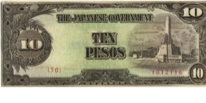 PI-111 RARE Philippine 10 Pesos Replacement note under Japan rule, in series, 7 of 7, plate number 50. Banknote