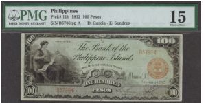 p11b 1912 100 Peso Bank of the Philippine Islands Banknote