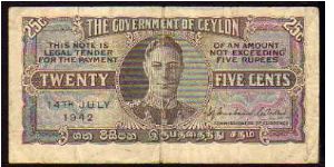 (Ceylon)

25 Cents
Pk 44a Banknote