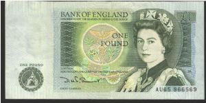 Deep green on multicolour underprint. Back guilloches gray at lower left and right corners. Sir I. Newton at center right on back and in watermark.

B) Back guilloches light green at lwer left and right. Black signature D. H. F. Somerset. (1981-1984) Banknote