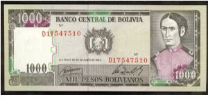 Bolivia 1000 Pesos Bolivianos 1982 P167. Banknote