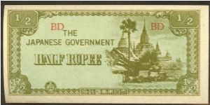 Burma Japanese Occupation Half Rupee 1942 P13b Banknote