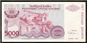 Croatia - Republic of Serbian Krajina 5000 Dinara 1993 PR20a. Banknote