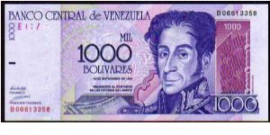 1000 Bolivares
Pk 79

(10-09-1998) Banknote