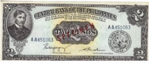 PI-134 Philippine 2 Pesos Specimen note. Banknote