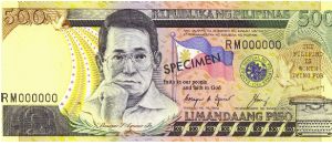 Philippine 500 Pesos Specimen note. Banknote