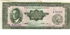 Entlish Series 200 Pesos note. Banknote