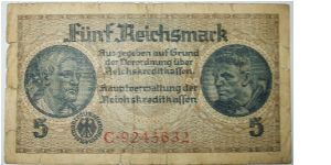 5 mark nazi ocupation in europe. 7 digits Banknote