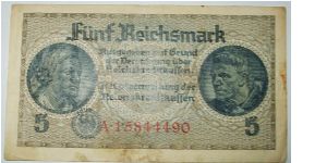 5 mark nazi ocupation. 8 digits Banknote