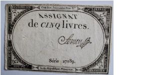 5 livres assignat Banknote