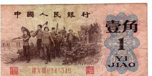 1 Jiao
O: Walking Workers with tools
R: Value
Size:  5mm x 103.5mm Banknote