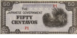 PI-105 Philippine 50 centavos note under Japan rule, dark grey underprint. Banknote