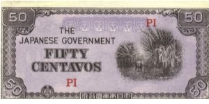 PI-105 Philippine 50 centavos note under Japan rule, dark purple underprint. Banknote