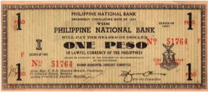 1 Peso
Issued by Negros Occidental Currency Committee of the Philippines in 1941 Banknote