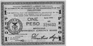 1 Peso
Issued by Mindanao Emergency Currency Board Under the Commonwealth of the Philippines 1943 Banknote