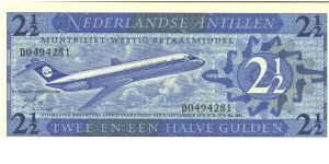 Blue on light blue underprint. KLM Boeing 727 jetliner at left center, Banknote