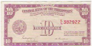 10 CENTAVOS
L/L382922 Banknote