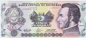 NEW 2004 ISSUE
5 LEMPIRAS
AU28993753

P # 85

NEW 2004 ISSUE Banknote