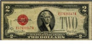 Series 1928G $2 US Note.  Serial: E07935547A Banknote