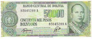 50000 PESOS BOLIVIANOS
83645289 A

P # 170 Banknote