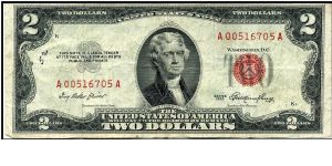 Series 1953 $2 US Note.  Serial: A00516705A Banknote