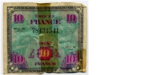 Allied Military Currency.  10 Franc Note Banknote