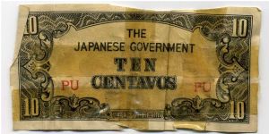 Japanese Occupation of the Philippines 10 Centavos Note. Banknote