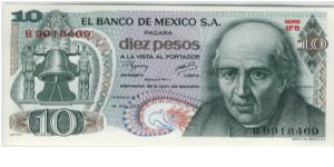 Mexico 1977 10 Pesos Banknote