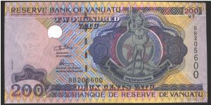 Purple and violet on multicolour underprint. Arms with Melanesian chief standing with spear at center right. Statue of family life, Traditional parliament in session and flag on back.

Watermark: Melanesian male head.

Signature 4

Printer: TDLR Banknote