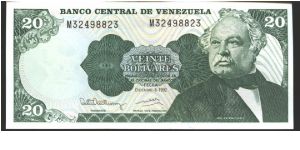 Similar to #53

Dark green on mulitcolour underprint. Caracas d under bank title. Title 82mm, horizontal center designin left center of guiloche.

Printer: TDLR (without imprint)

8.12.92 Short design in guiloche. Serial # prefix A, D-H, J-N, P-Z. Banknote