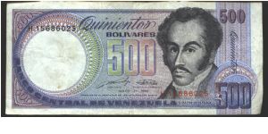 Purple and black on multicolour underprint. Simon Bolivar at right and as watermark. Back green and multicolour: arms at left, orchids at center.

Printer: BDDK (withour imprint)

31.5.1990 Serial # prefix: A-C F-H, J-N, P-V, X-Z Banknote