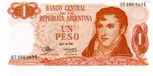 1970/73
1 Peso
Orange
Ley 18.188
Gen Manuel Belgrano
Scene of Bariloche-Llao-Llao
Watermark Banknote