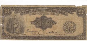 PI-136b Phipippine English Series 10 Pesos Counterfeit note, signature group 2. Banknote