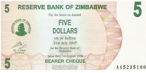 5 DOLLARS

AA5235100

NEW 2006 Banknote