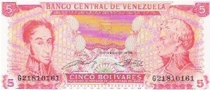 5 BOLIVARES

G21810161

P # 70B Banknote